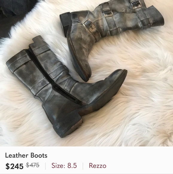 Rezzo Distressed Black White Genuine Leather Moto Combat Shoes Tall Boots - Picture 13 of 14